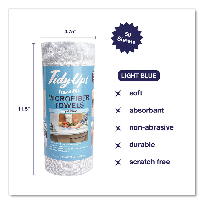 TidyUps Microfiber Towel Roll, 11.5 x 11.5, Blue, 50 Sheets/Roll (CH7TU68093) Each