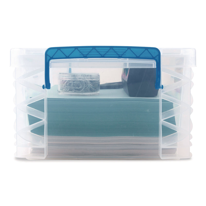 Advantus Super Stacker Lift-Off Lid Storage Tote, 14.25 x 10.3 x 6.5, Transparent/Blue (AVT39811) Each