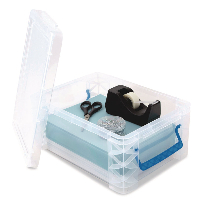 Advantus Super Stacker Lift-Off Lid Storage Tote, 14.25 x 10.3 x 6.5, Transparent/Blue (AVT39811) Each
