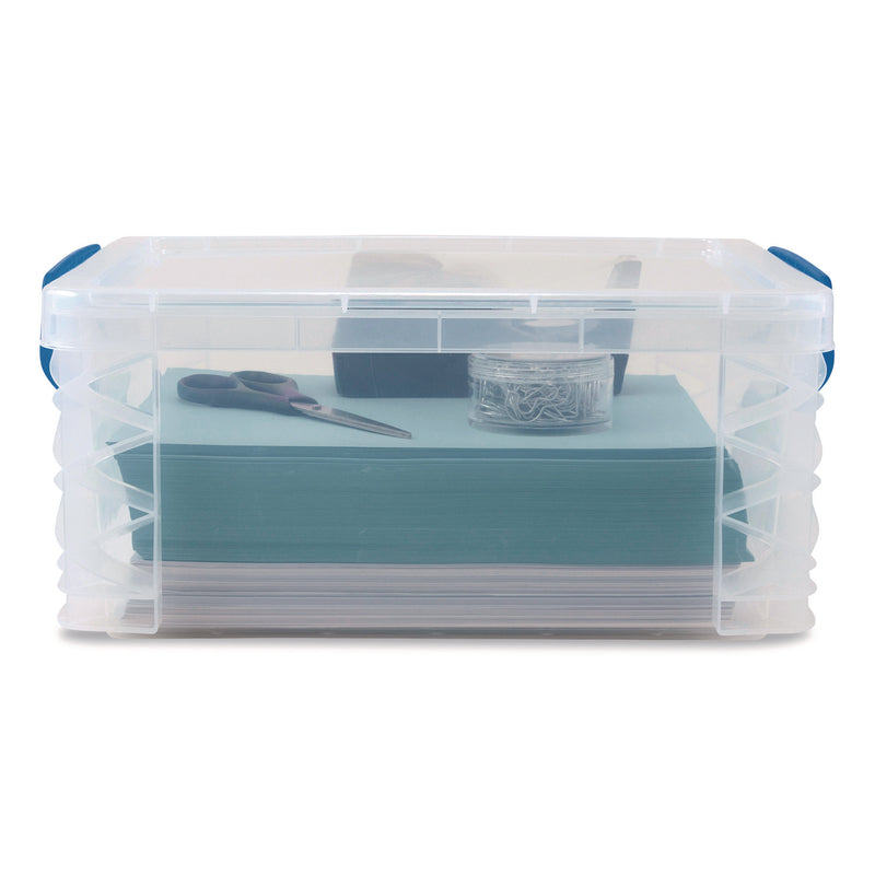 Advantus Super Stacker Lift-Off Lid Storage Tote, 14.25 x 10.3 x 6.5, Transparent/Blue (AVT39811) Each