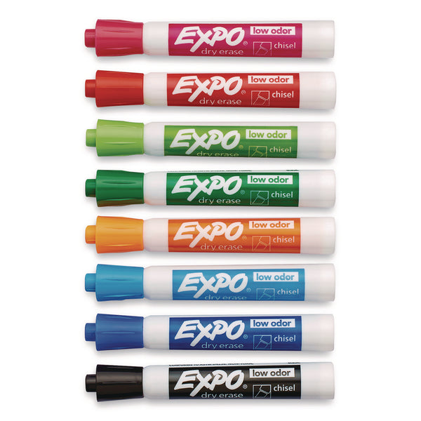 EXPO® Low-Odor Dry-Erase Markers, Broad Chisel Tip, Assorted Colors, 8/Pack (SAN1743032) Pack of 8