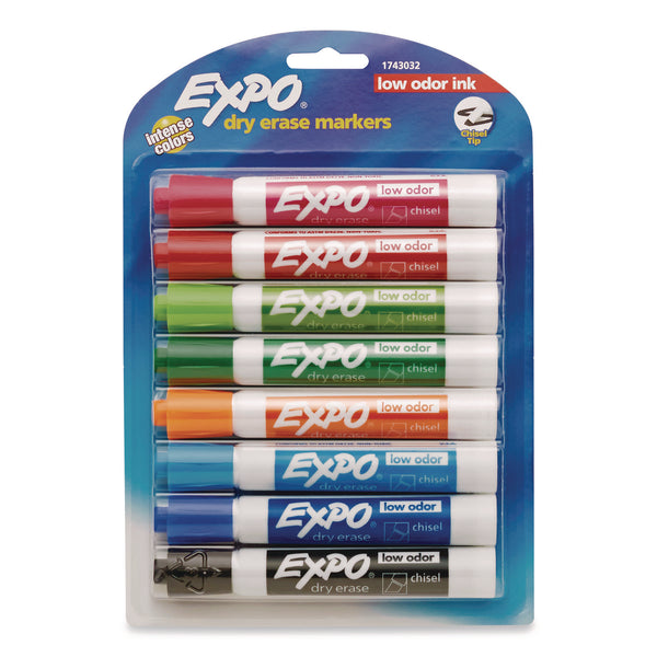 EXPO® Low-Odor Dry-Erase Markers, Broad Chisel Tip, Assorted Colors, 8/Pack (SAN1743032) Pack of 8