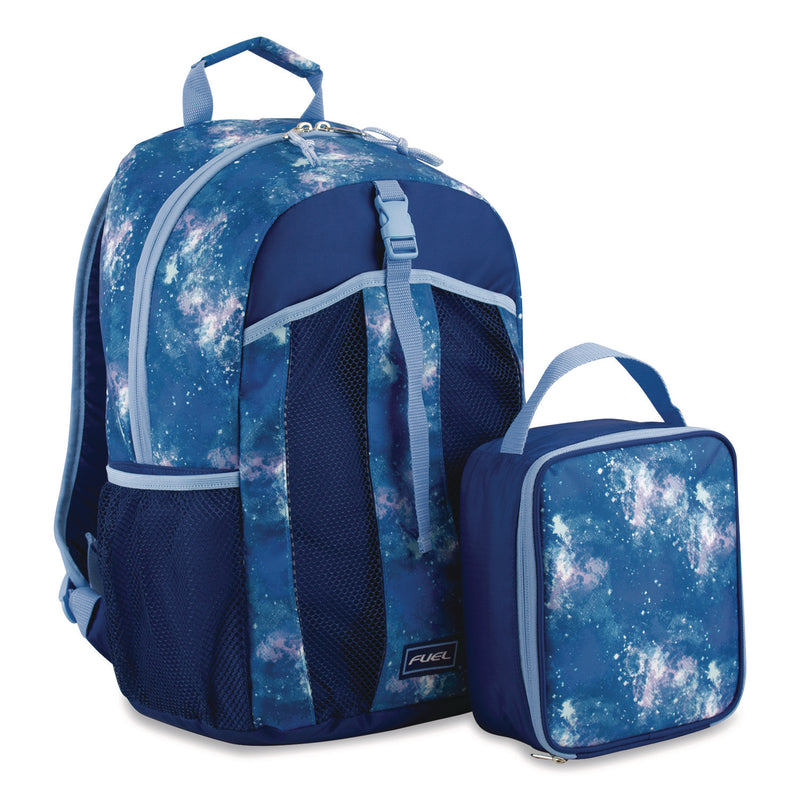 FUEL Bijoux Deluxe Backpack and Lunch Bag Bundle, Backpack: 13.5" x 7" x 18.5", Lunch Bag: 7.5" x 4.25" x 9", Light Blue Galaxy (FUE110592STGX5) Each