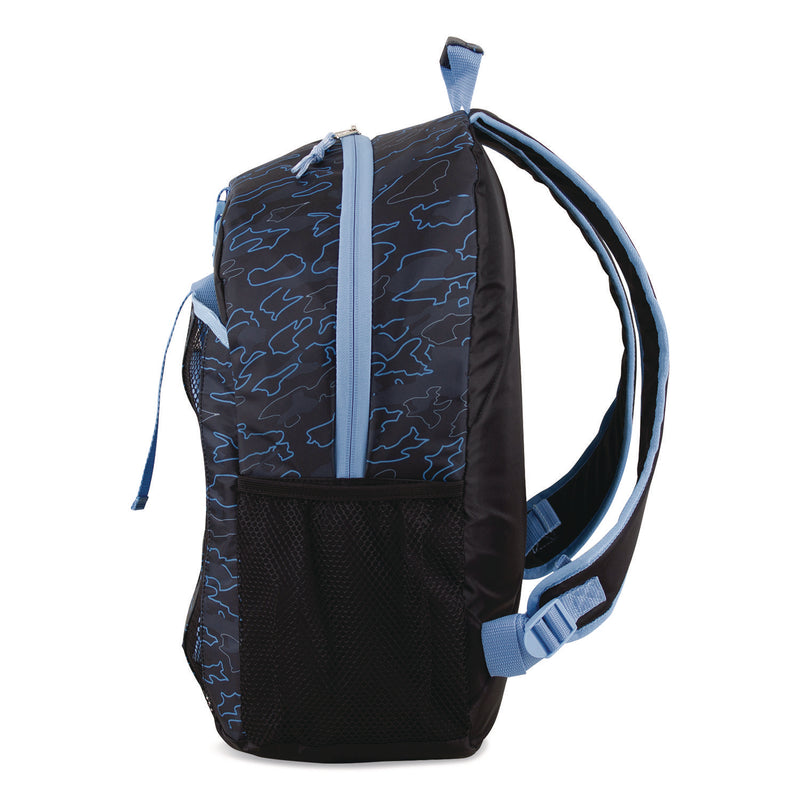 FUEL Bijoux Deluxe Backpack and Lunch Bag Bundle, 15.5" Laptop Sleeve, 12" x 8" x 18.5" and 7.5" x 4.25" x 9", Black/Blue Camo (FUE110592STOC2) Each