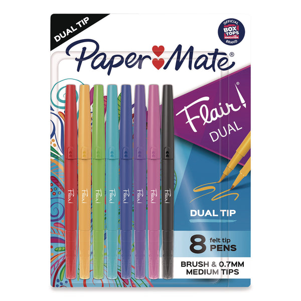 Paper Mate® Flair Dual Porous Point Pen, Stick, Medium 0.7 mm Bullet, Pressure-Sensitive Brush, Assorted Ink and Barrel Colors, 8/Pack (SAN2181604) Each