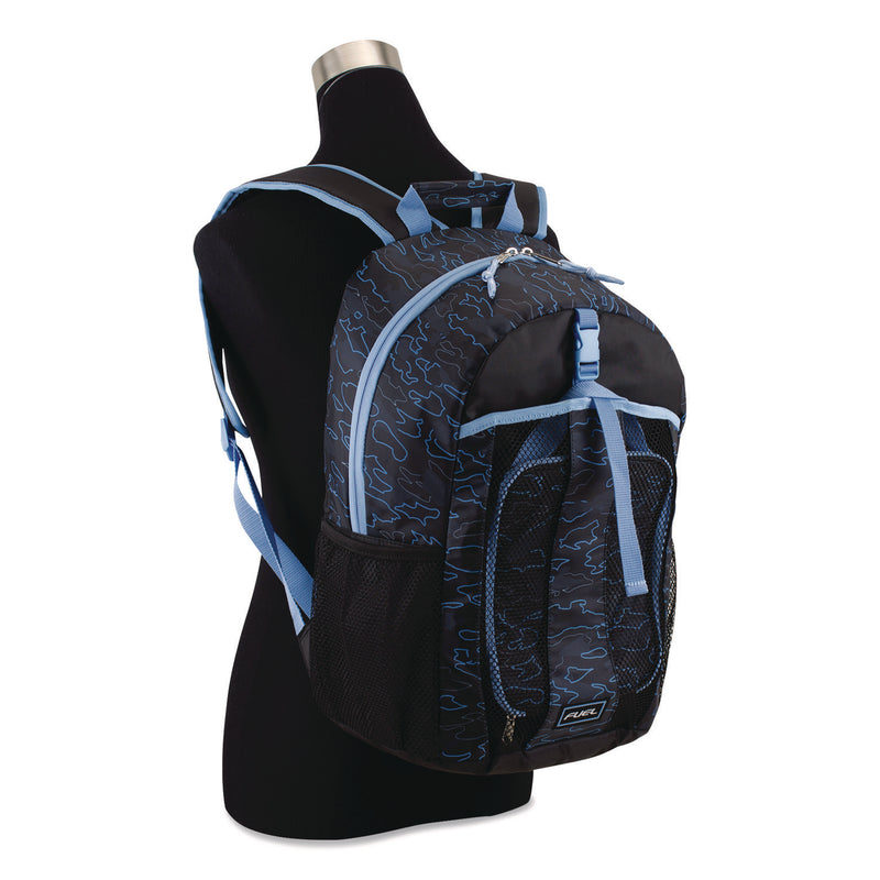 FUEL Bijoux Deluxe Backpack and Lunch Bag Bundle, 15.5" Laptop Sleeve, 12" x 8" x 18.5" and 7.5" x 4.25" x 9", Black/Blue Camo (FUE110592STOC2) Each