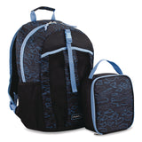 FUEL Bijoux Deluxe Backpack and Lunch Bag Bundle, 15.5" Laptop Sleeve, 12" x 8" x 18.5" and 7.5" x 4.25" x 9", Black/Blue Camo (FUE110592STOC2) Each