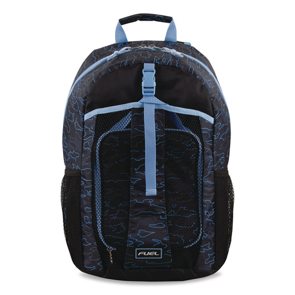 FUEL Bijoux Deluxe Backpack and Lunch Bag Bundle, 15.5" Laptop Sleeve, 12" x 8" x 18.5" and 7.5" x 4.25" x 9", Black/Blue Camo (FUE110592STOC2) Each