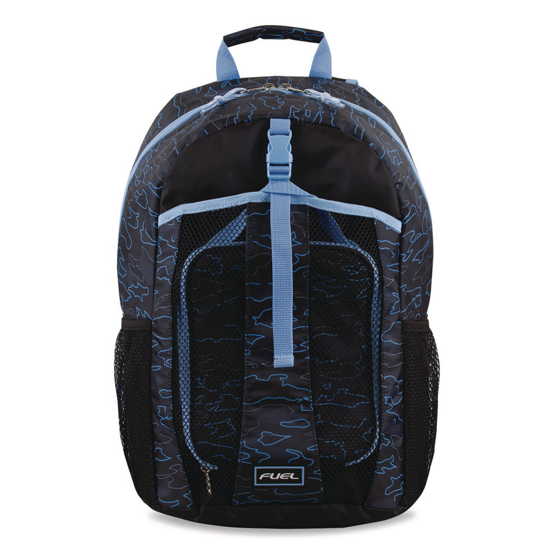 FUEL Bijoux Deluxe Backpack and Lunch Bag Bundle, 15.5" Laptop Sleeve, 12" x 8" x 18.5" and 7.5" x 4.25" x 9", Black/Blue Camo (FUE110592STOC2) Each