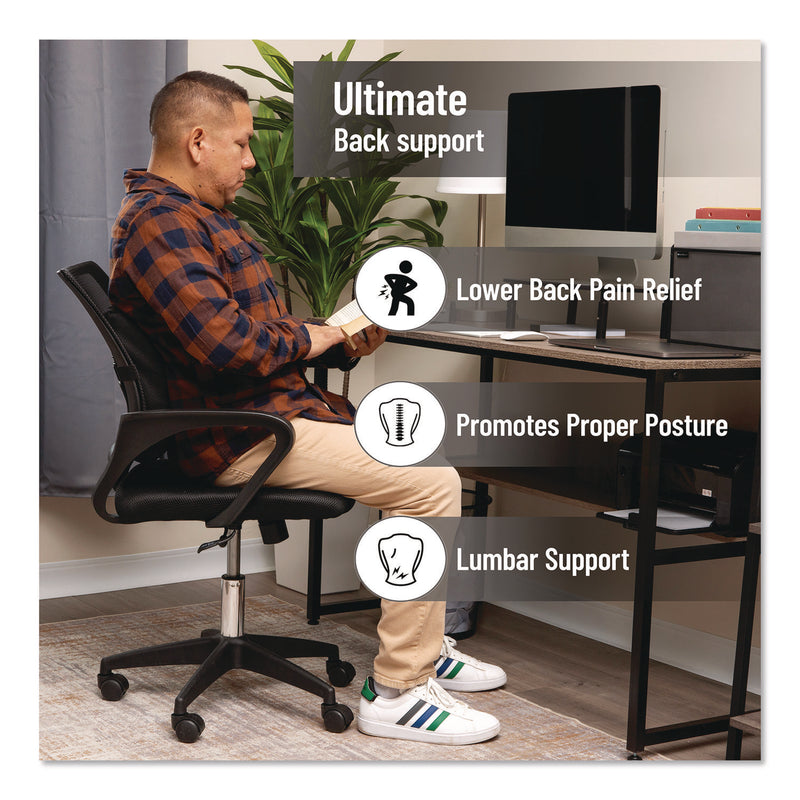 Mind Reader Memory Foam Ergonomic Lumbar Support Chair Cushion, 4 x 13.5 x 12.25, Black (EMSBACKFOAMBLK) Each