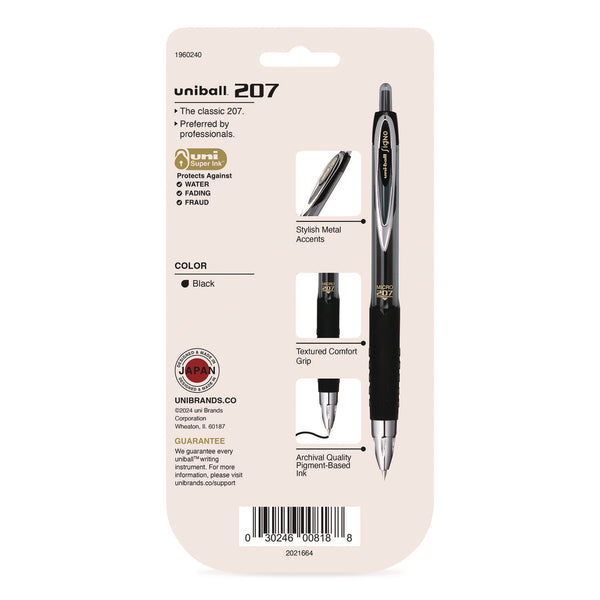 uniball® Signo 207 Gel Pen, Retractable, Fine 0.5 mm, Black Ink, Smoke/Black Barrel, 5/Pack (UBC1960240) Pack of 5