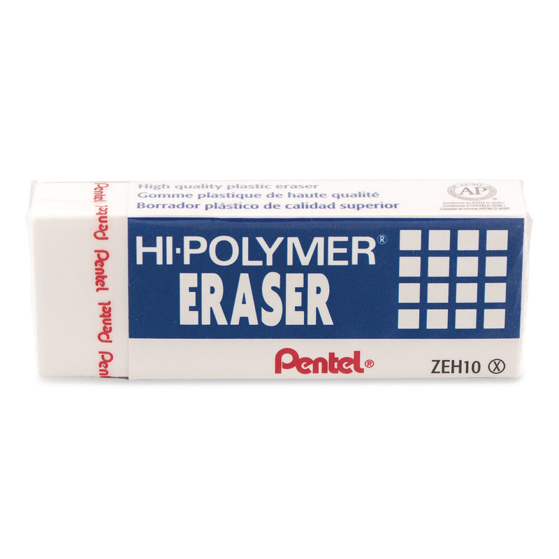 Pentel® Hi-Polymer Eraser, For Pencil Marks, Rectangular Block, White, 10/Box (PENZEH10PC10) Box of 10