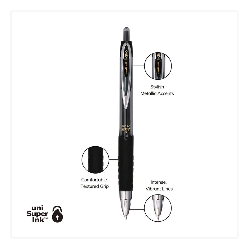 uniball® Signo 207 Gel Pen, Retractable, Fine 0.5 mm, Black Ink, Smoke/Black Barrel, 5/Pack (UBC1960240) Pack of 5