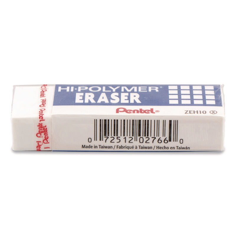 Pentel® Hi-Polymer Eraser, For Pencil Marks, Rectangular Block, White, 10/Box (PENZEH10PC10) Box of 10