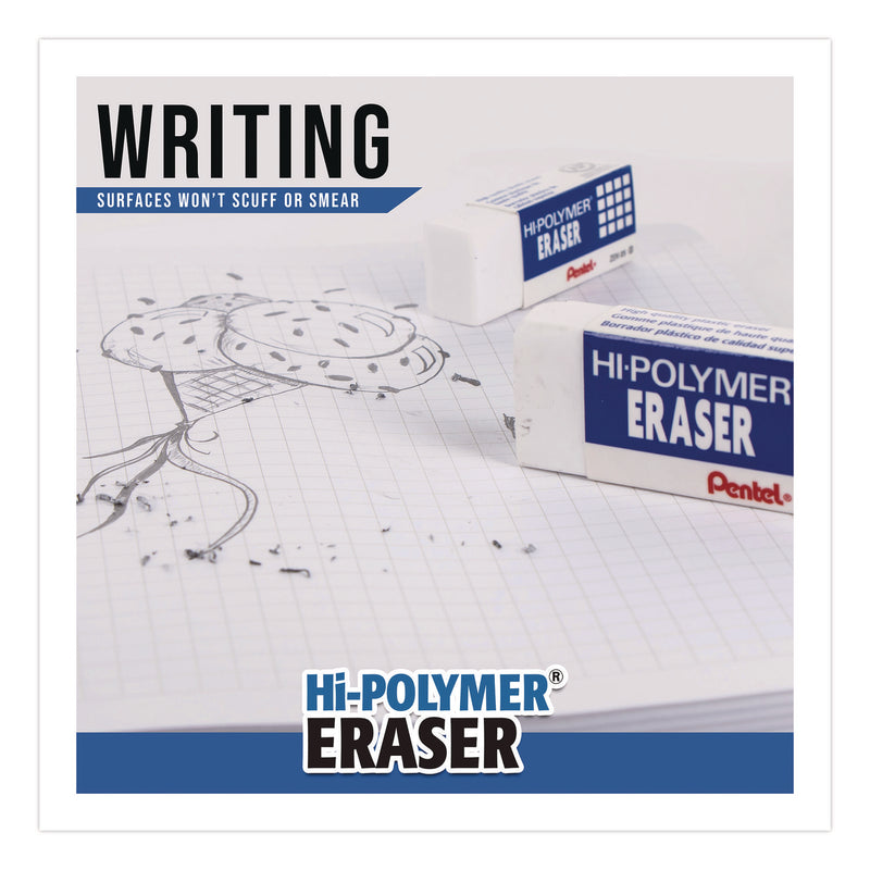 Pentel® Hi-Polymer Eraser, For Pencil Marks, Rectangular Block, White, 10/Box (PENZEH10PC10) Box of 10