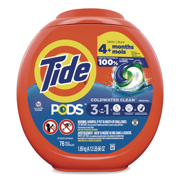Tide® PODS Laundry Detergent, HE Compatible, Coldwater Clean Original, 66 oz Tub, 76 Pods/Tub, 4 Tubs/Carton (PGC09165CT) Case of 304