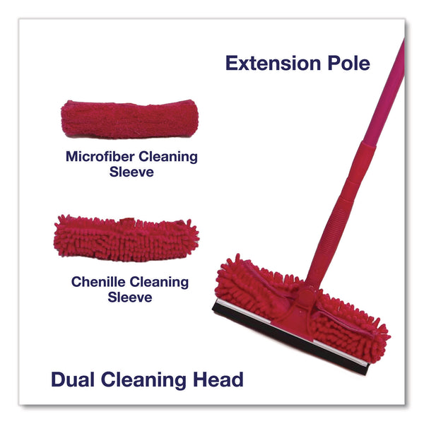 TidyUps Window Cleaner Set, with Cleaning Heads, 11", 49" Plastic Handle, Raspberry (CH7TU68121) Each