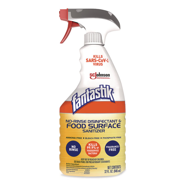 Fantastik® No Rinse Disinfectant and Food Surface Sanitizer, Unscented, 32 oz Trigger Spray Bottle (SJN354125) Case of 8