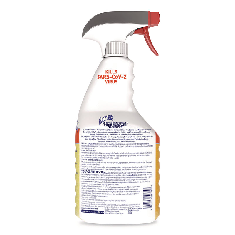 Fantastik® No Rinse Disinfectant and Food Surface Sanitizer, Unscented, 32 oz Trigger Spray Bottle (SJN354125) Case of 8
