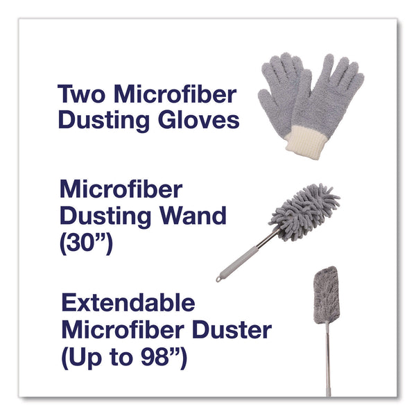 TidyUps Dusting Set, Feather Duster, Dusting Wand, 2 Gloves, Gray (CH7TU68123) Each