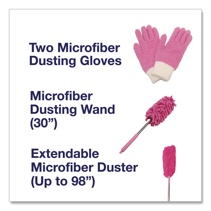 TidyUps Dusting Set, Feather Duster, Dusting Wand, 2 Gloves, Pink (CH7TU68124) Each