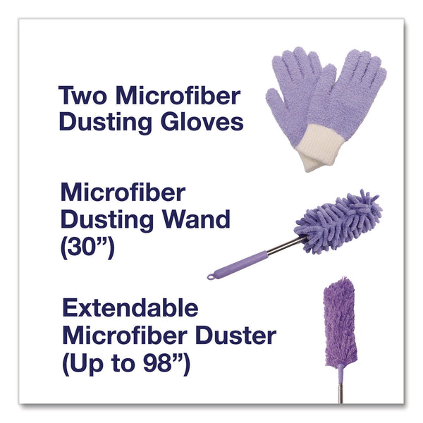 TidyUps Four-Piece Dusting Set, Extendable Duster, Flexible Wand, 2 Gloves, Purple (CH7TU68125) Each