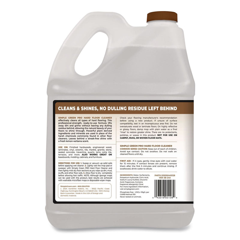 Simple Green® Pro Hard Floor Cleaner, Lemon Verbena, 1 gal Bottle, 4/Carton (SMP0505128) Case of 4