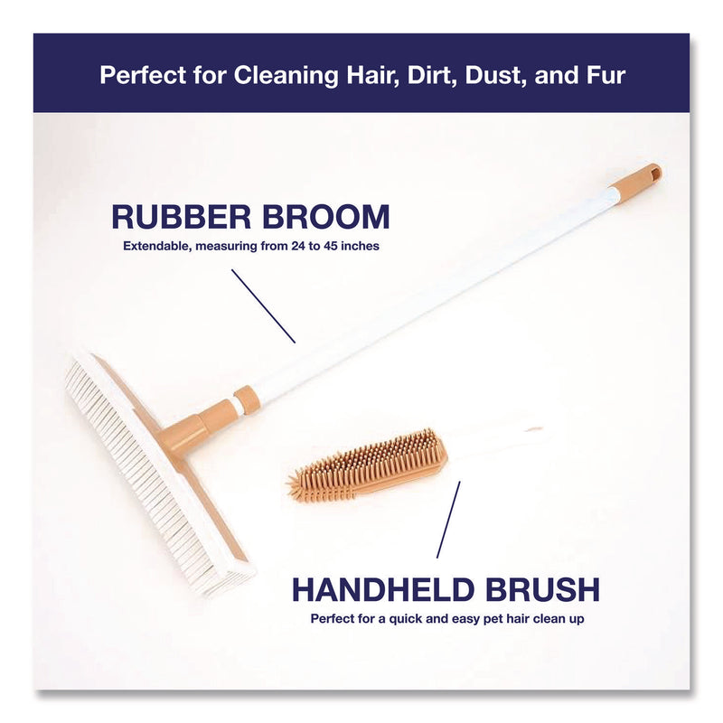 TidyUps Rubber Broom and Handheld Brush, 11.75 x 50 Plastic Handle, White/Taupe (CH7TU68057) Each