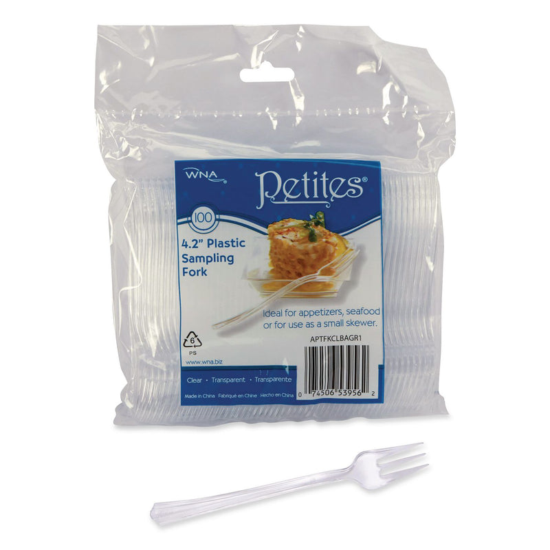 WNA Petites Mini Utensils, Medium Duty, Petite Tasting Fork, Plastic, Clear, 500/Carton (WNAAPTFKCL) Case of 500