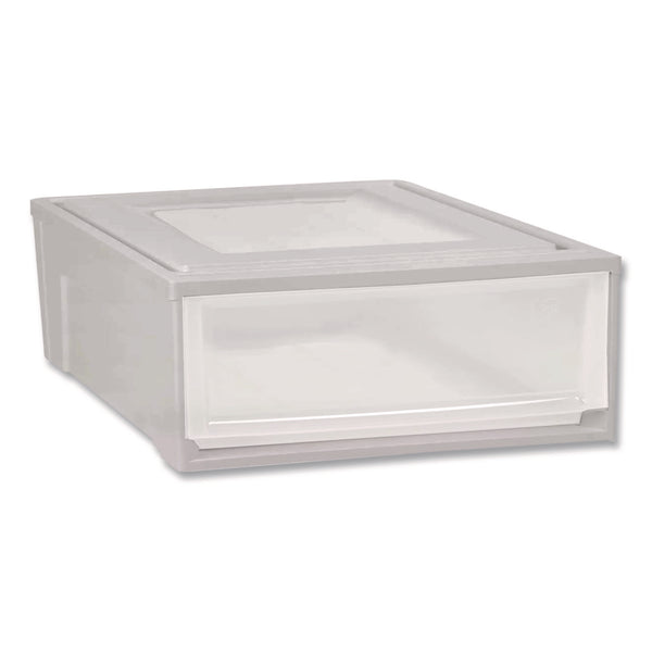 Iris Stackable Storage Drawer, 5.5 gal, 15.7" x 19.7" x 6.5", Gray/Translucent Frost (IRS170441) Each