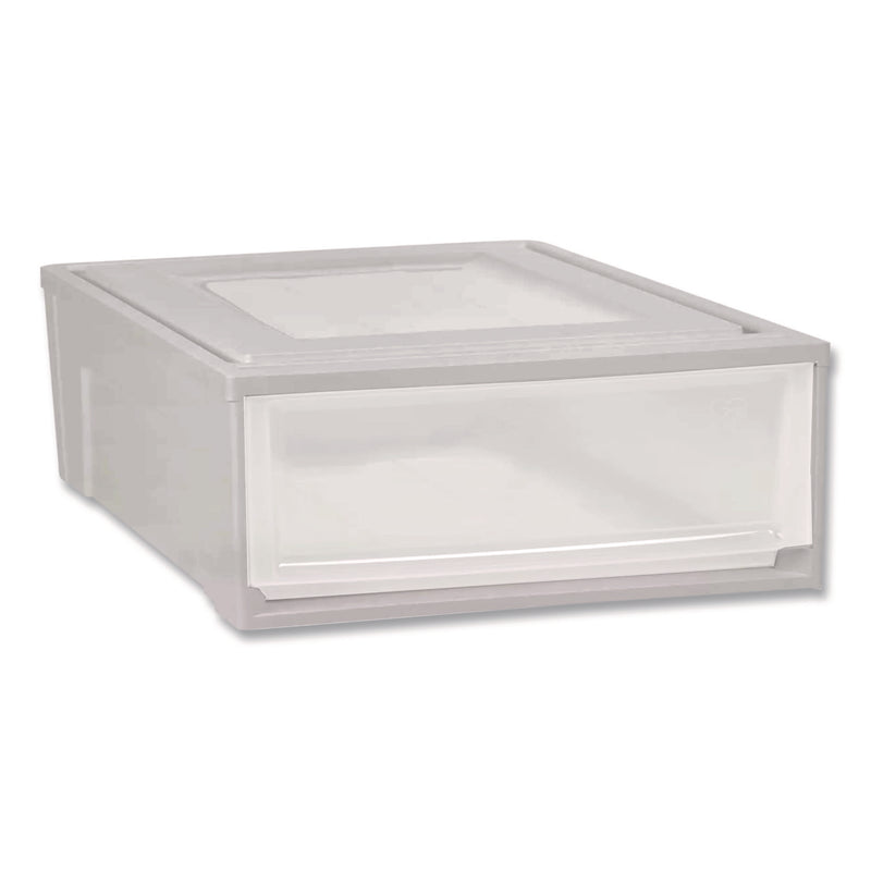 Iris Stackable Storage Drawer, 5.5 gal, 15.7" x 19.7" x 6.5", Gray/Translucent Frost (IRS170441) Each