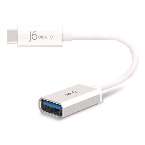 J5 Create USB-C to USB Adapter, 4", Silver/White (JCRJUCX05US) Each