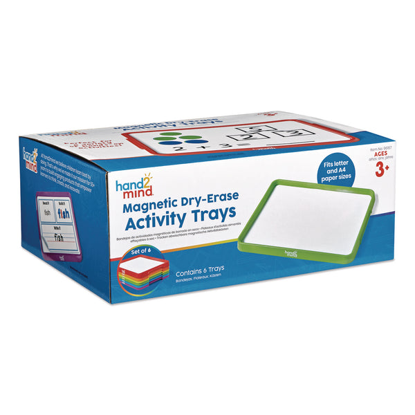 hand2mind® Magnetic Dry-Erase Trays, 13" x 9.5", White Surface, Assorted Frame Colors, 6/Set (HDM96157) Each