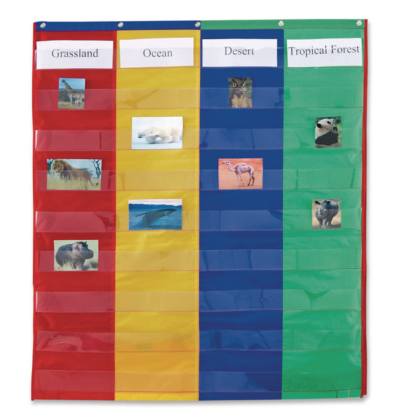 Learning Resources® Two- and Four-Column Double-Sided Pocket Chart, 9 Pockets/Chart, 30 x 38, Blue/Green/Red/Yellow (LRNLER2382) Each
