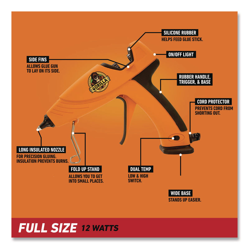 Gorilla Dual Temp Hot Glue Gun, Orange/Black (GOR100424) Each