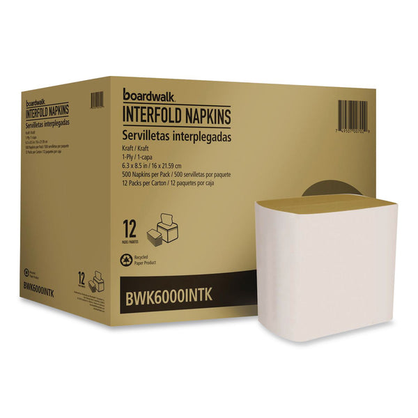 Boardwalk® Interfold Napkins, 1-Ply, 8.8 x 6.3, Kraft, 500/Pack, 12 Packs/Carton (BWK6000INTK) Case of 12