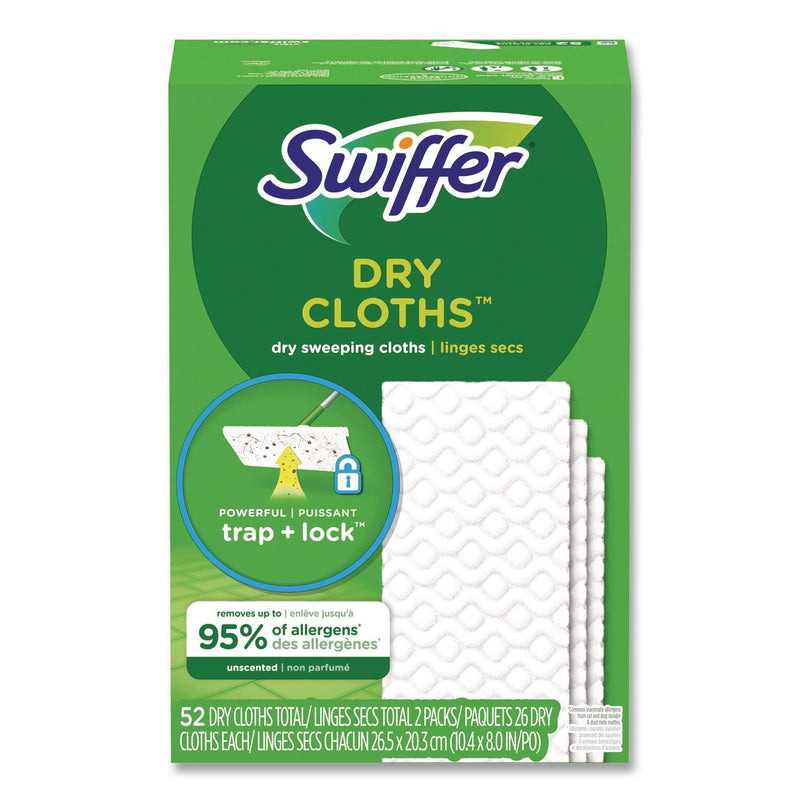 Swiffer Dry Refill Cloths, White, 10 2/5" x 8", 52 Per Box, 3/Case, 156 Cloths Total (PGC81216) Case of 156