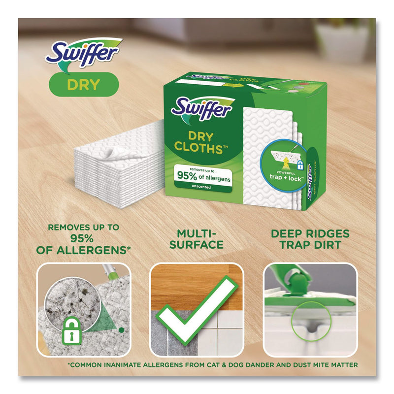 Swiffer Dry Refill Cloths, White, 10 2/5" x 8", 52 Per Box, 3/Case, 156 Cloths Total (PGC81216) Case of 156