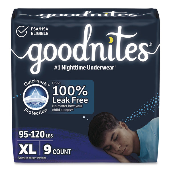 Goodnites® Nighttime Bedwetting Underwear for Boys, X-Large, 95 lbs to 140+ lbs, White, 9/Pack, 4 Packs/Carton (KCM55592) Case of 4