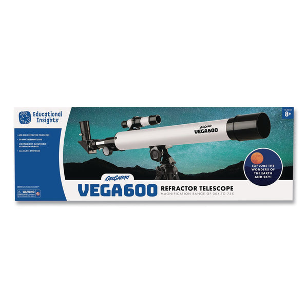 Educational Insights® GeoSafari Vega 600 Telescope, 2 Elements, 30x to 150x Magnification, 50 mm Aperture, 600 mm Focal Length, Silver (EII5248) Each