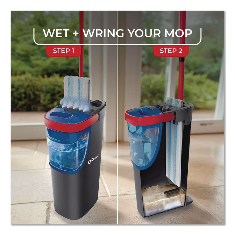 O-Cedar® H2Pro Flat Mop System, 9.25" x 4.38" White/Blue Microfiber Head, Up to 56" Black/Red Handle (FHD175765) Each