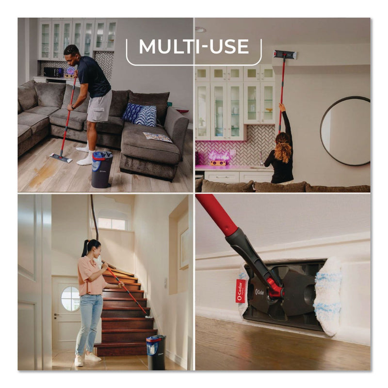 O-Cedar® H2Pro Flat Mop System, 9.25" x 4.38" White/Blue Microfiber Head, Up to 56" Black/Red Handle (FHD175765) Each