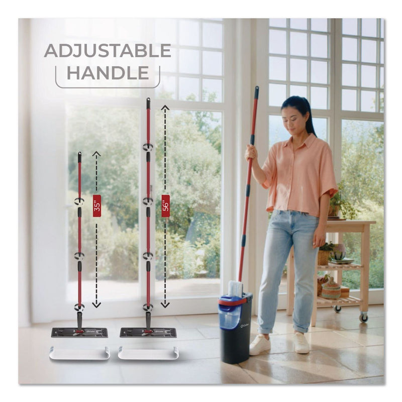O-Cedar® H2Pro Flat Mop System, 9.25" x 4.38" White/Blue Microfiber Head, Up to 56" Black/Red Handle (FHD175765) Each