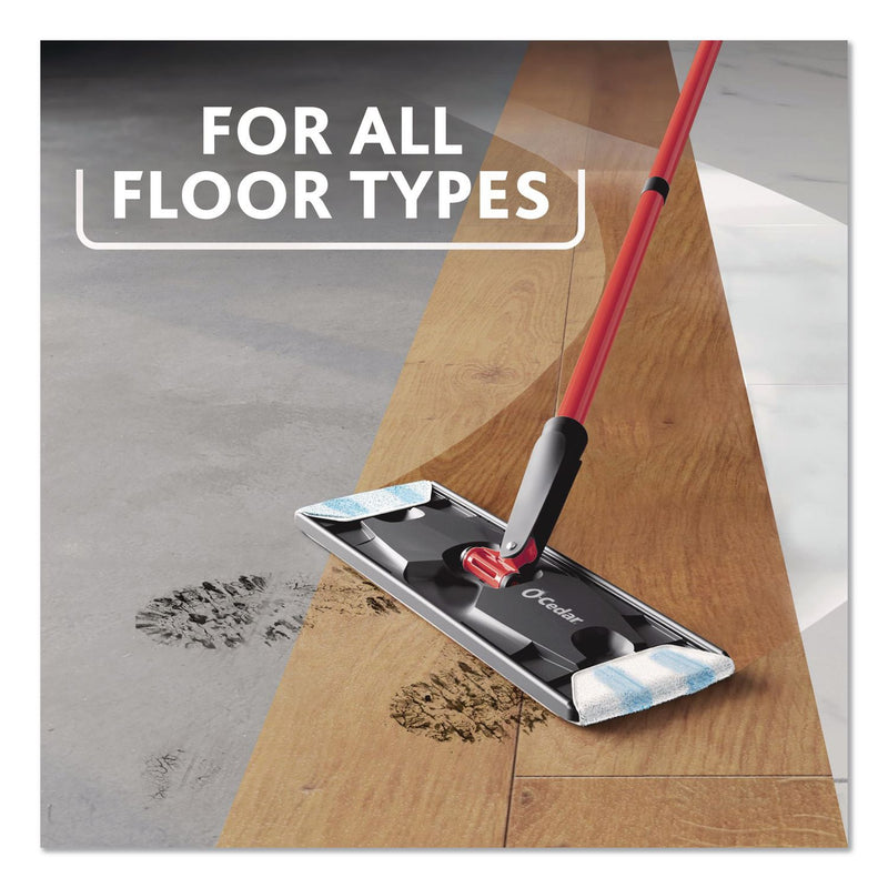O-Cedar® H2Pro Flat Mop System, 9.25" x 4.38" White/Blue Microfiber Head, Up to 56" Black/Red Handle (FHD175765) Each