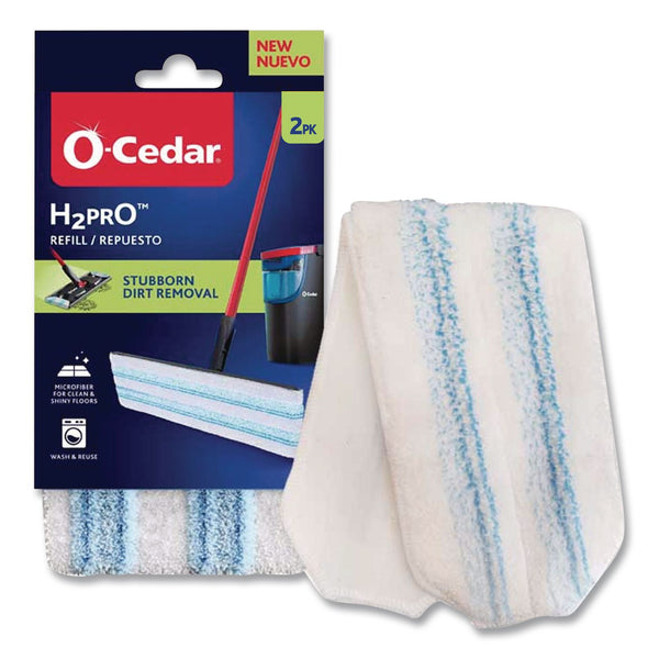 O-Cedar® H2prO Flat Mop Head Replacement, 9.25 x 4.38, Blue/White, 2/Pack, 6 Packs/Carton (FHD175782CT) Case of 6