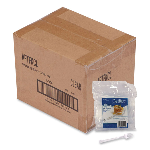 WNA Petites Mini Utensils, Medium Duty, Petite Tasting Fork, Plastic, Clear, 500/Carton (WNAAPTFKCL) Case of 500