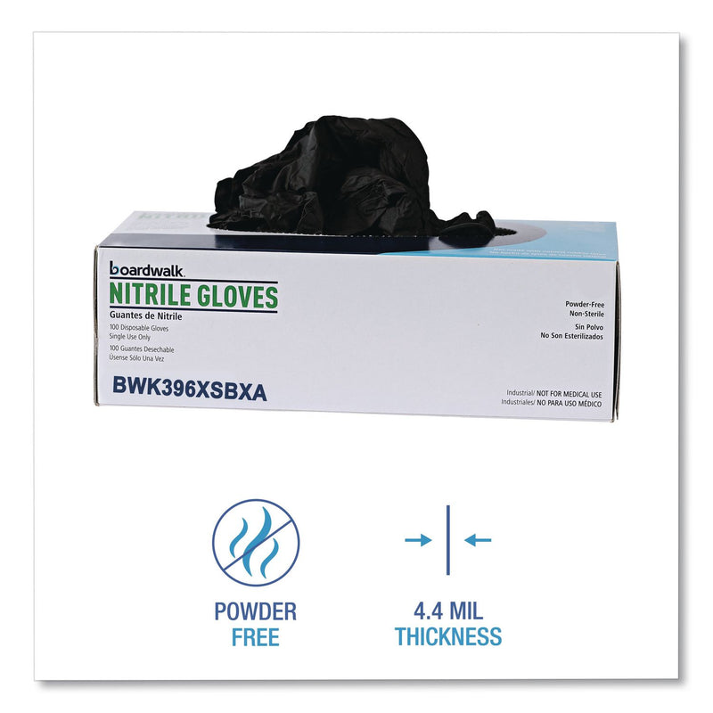 Boardwalk® 396 Series Disposable General-Purpose Nitrile Gloves, Powder-Free, X-Small, 4.4 mil Thick, 9.5" Long, Black, 100/Box,10 BX/CT (BWK396XSCTA) Case of 1000