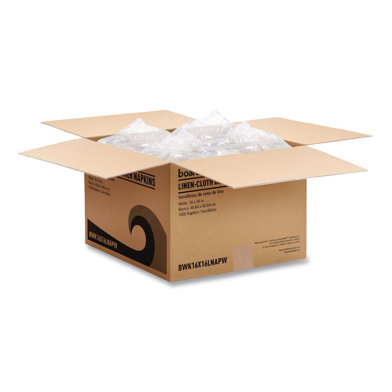 Boardwalk® Linen-Feel Flat Napkins, 1-Ply, 16 x 16, White, 1,000/Carton (BWK16X16LNAPW) Case of 1000