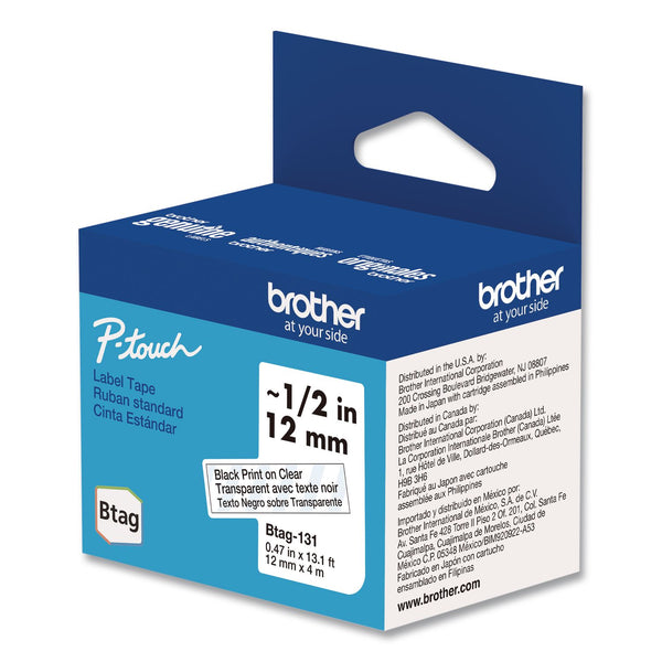 Brother P-Touch® Genuine P-Touch BTAG Label Tapes, 0.47" x 13.1 ft, Black on Clear (BRTBTAG131) Each