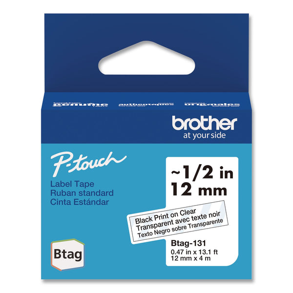 Brother P-Touch® Genuine P-Touch BTAG Label Tapes, 0.47" x 13.1 ft, Black on Clear (BRTBTAG131) Each